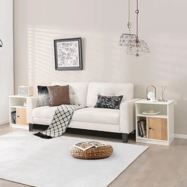 Alt view image 2 of 7 - Giantex White Nightstand Set of 2, 25" Tall End Side Table with 1 Door & 2 Open Shelves, Wood Bedside Table with Cable Management Hole, Modern Night Stand Bedside Cabinet for Bedroom