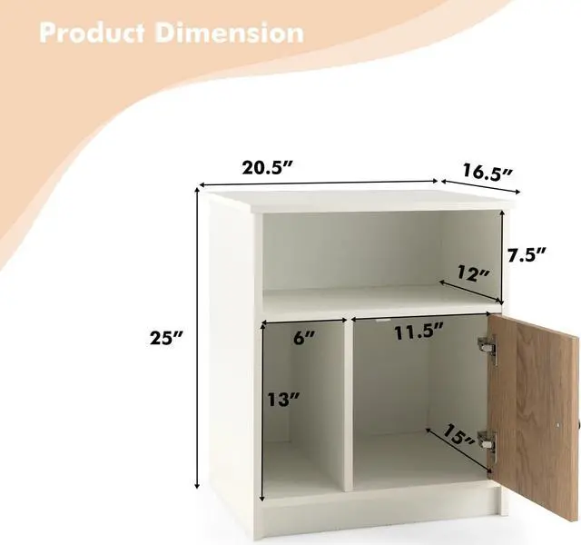 Alt view image 3 of 7 - Giantex White Nightstand Set of 2, 25" Tall End Side Table with 1 Door & 2 Open Shelves, Wood Bedside Table with Cable Management Hole, Modern Night Stand Bedside Cabinet for Bedroom