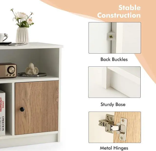 Alt view image 6 of 7 - Giantex White Nightstand Set of 2, 25" Tall End Side Table with 1 Door & 2 Open Shelves, Wood Bedside Table with Cable Management Hole, Modern Night Stand Bedside Cabinet for Bedroom