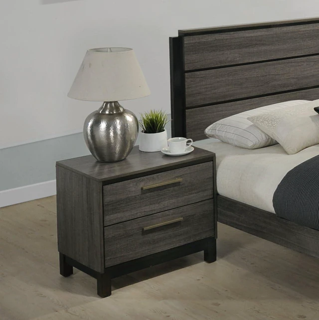Alt view image 4 of 6 - Roundhill Furniture Loana Wood 2-Drawer Nightstand, Antique Grey