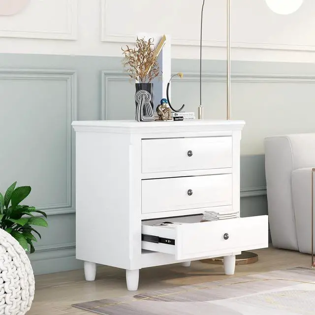 Main image of Bellemave 3-Drawer Nightstand WoodNightstand with 3 Drawer Small Chest of Drawers,Wood Bedside Table Cabinet,Solid Wood Oversized Nightstand for Bedroom, Living Room, Hallway, Dorm.White