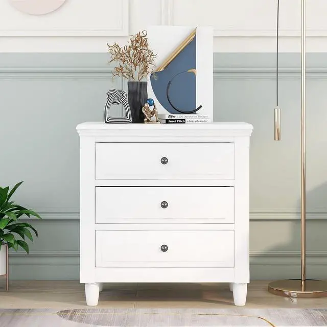 Alt view image 3 of 7 - Bellemave 3-Drawer Nightstand WoodNightstand with 3 Drawer Small Chest of Drawers,Wood Bedside Table Cabinet,Solid Wood Oversized Nightstand for Bedroom, Living Room, Hallway, Dorm.White