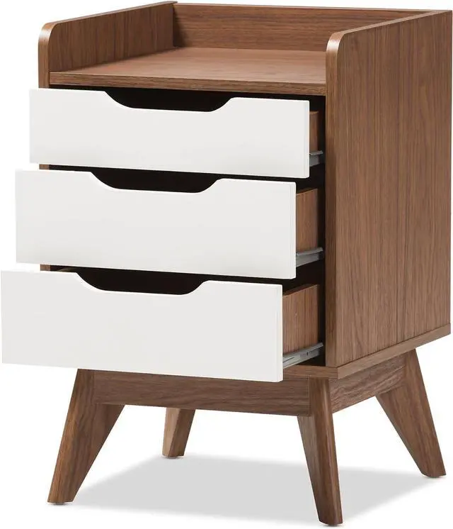 Alt view image 4 of 7 - Baxton Studio Maddy Mid-Century Modern Wood 3-Drawer Storage Nightstand, White/Walnut Brown