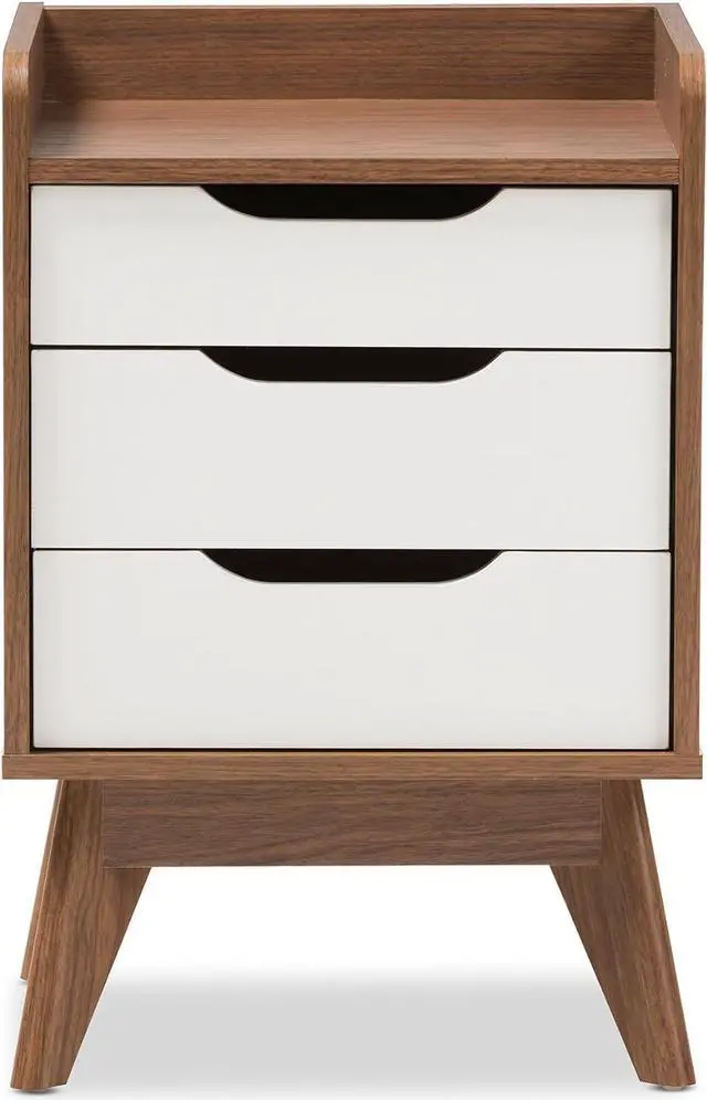 Alt view image 5 of 7 - Baxton Studio Maddy Mid-Century Modern Wood 3-Drawer Storage Nightstand, White/Walnut Brown