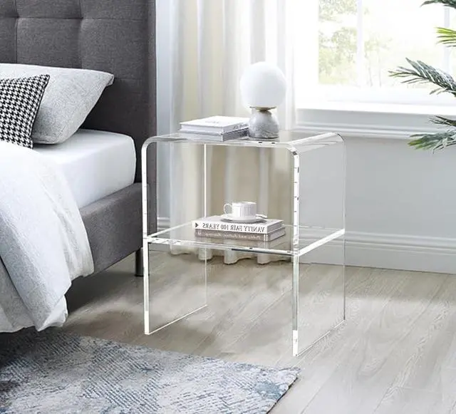 Main image of ONELUX 1626 Acrylic Bedside nightstand with Additional Shelf,Lucite Occasional Sofa Tables, Clear
