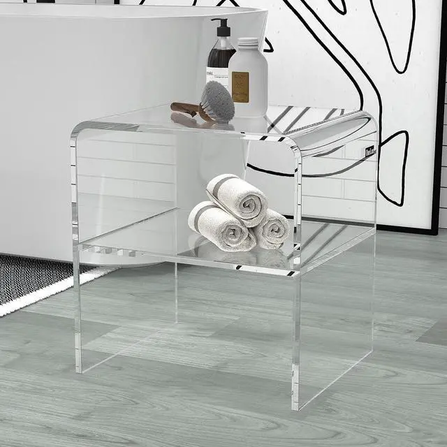 Alt view image 3 of 3 - ONELUX 1626 Acrylic Bedside nightstand with Additional Shelf,Lucite Occasional Sofa Tables, Clear