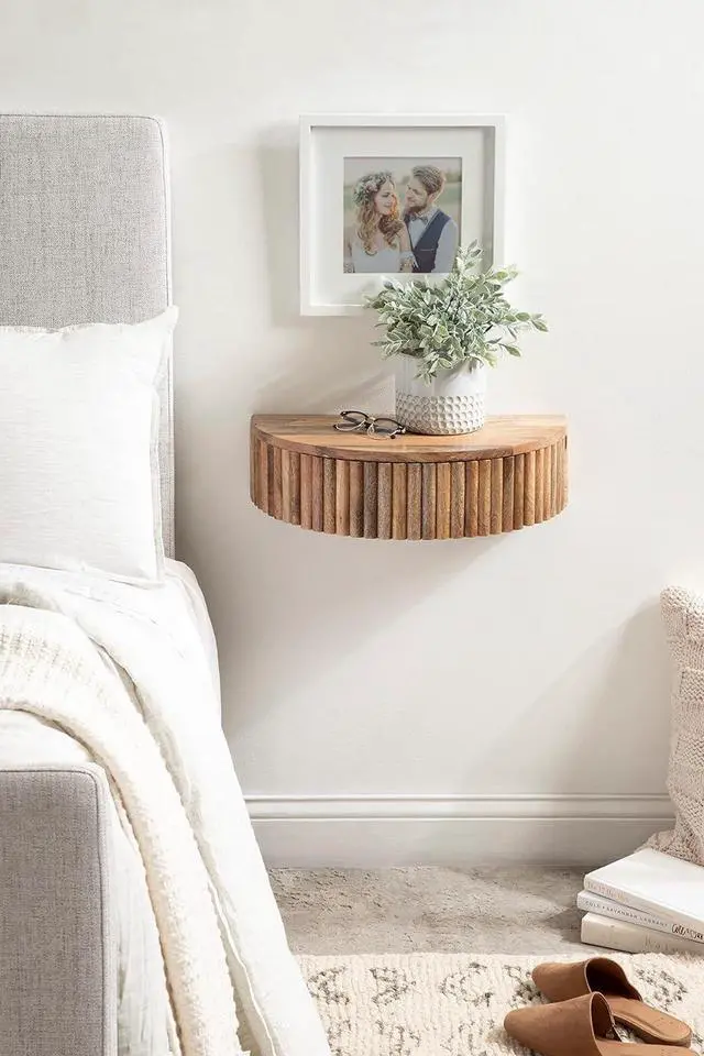 Alt view image 2 of 7 - Kate and Laurel Reid Ribbed Wooden Floating Side Table; 20 x 11 x 6; Natural Brown; Modern Wood Floating Nightstand with Drawer for Extra Storage and Added Functionality