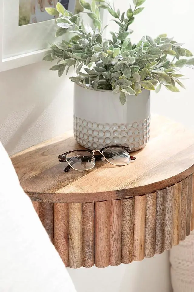 Alt view image 4 of 7 - Kate and Laurel Reid Ribbed Wooden Floating Side Table; 20 x 11 x 6; Natural Brown; Modern Wood Floating Nightstand with Drawer for Extra Storage and Added Functionality