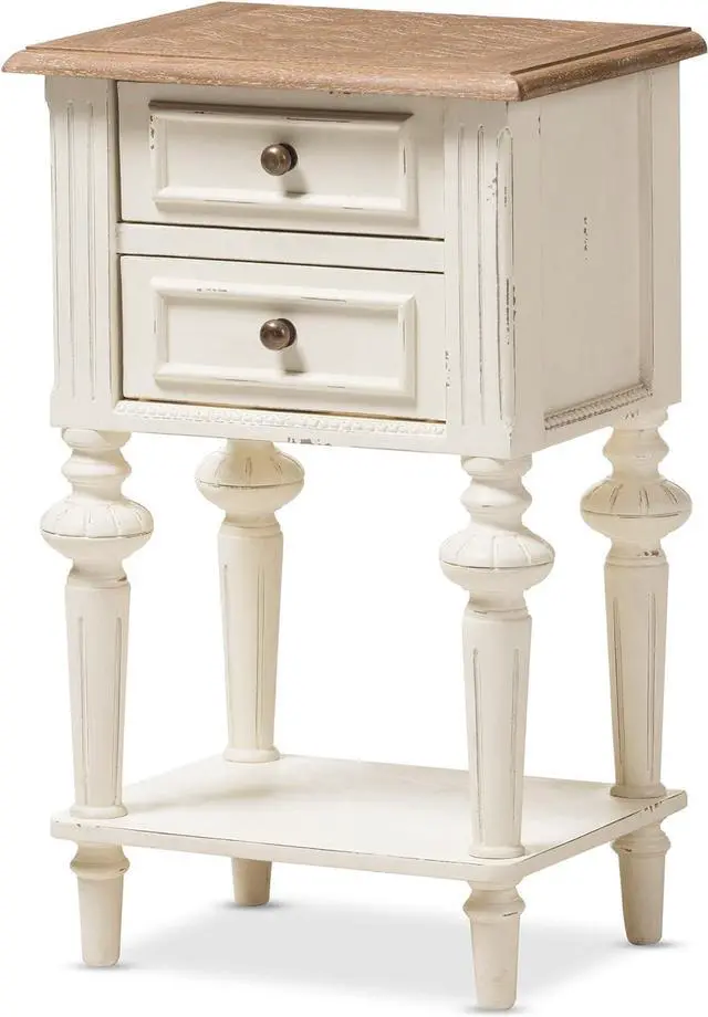 Main image of Baxton Studio Colette Weathered Oak White Wash Distressed Two-Tone 2-Drawer 1-Shelf Nightstand