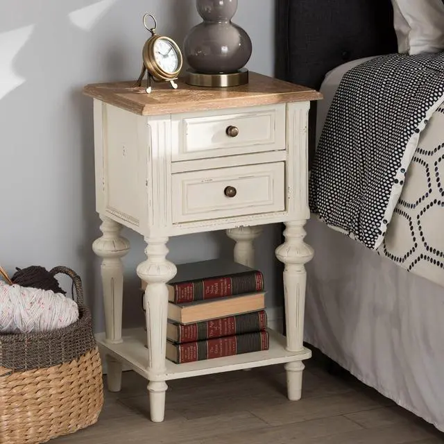 Alt view image 2 of 7 - Baxton Studio Colette Weathered Oak White Wash Distressed Two-Tone 2-Drawer 1-Shelf Nightstand
