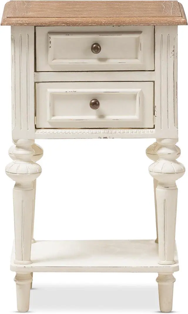 Alt view image 3 of 7 - Baxton Studio Colette Weathered Oak White Wash Distressed Two-Tone 2-Drawer 1-Shelf Nightstand