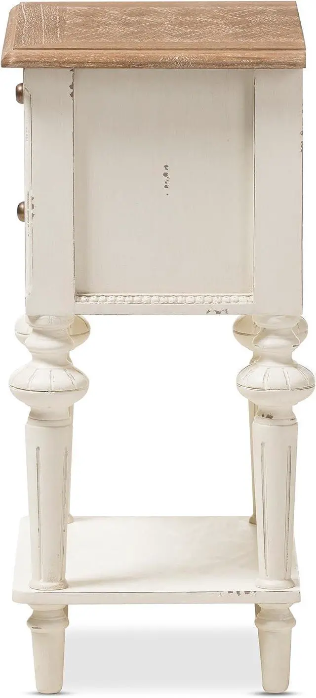 Alt view image 4 of 7 - Baxton Studio Colette Weathered Oak White Wash Distressed Two-Tone 2-Drawer 1-Shelf Nightstand