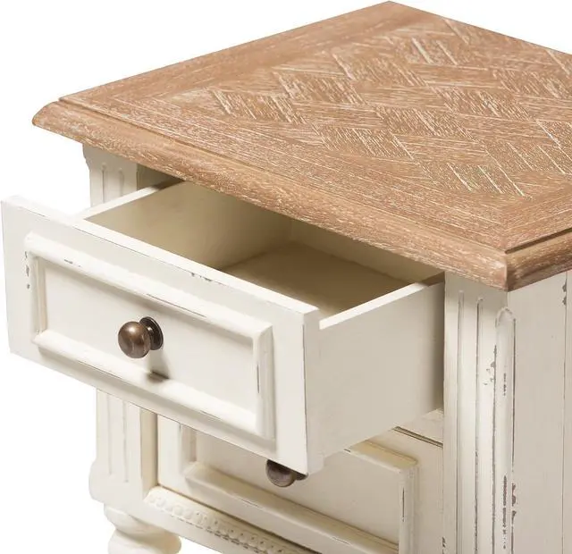 Alt view image 6 of 7 - Baxton Studio Colette Weathered Oak White Wash Distressed Two-Tone 2-Drawer 1-Shelf Nightstand