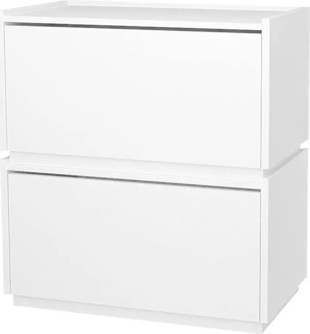 Main image of woodtalks Stackable Lift-up Door Cabinet Dresser, Set of 2 Storage Bins with Lids, Multi-Purpose Storage Closet Cube Dressers for Bedroom, Nightstand Sofa Beside Table Drawer Chest, 23.6 in, White