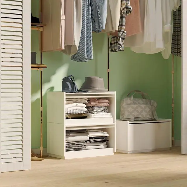 Alt view image 2 of 7 - woodtalks Stackable Lift-up Door Cabinet Dresser, Set of 2 Storage Bins with Lids, Multi-Purpose Storage Closet Cube Dressers for Bedroom, Nightstand Sofa Beside Table Drawer Chest, 23.6 in, White
