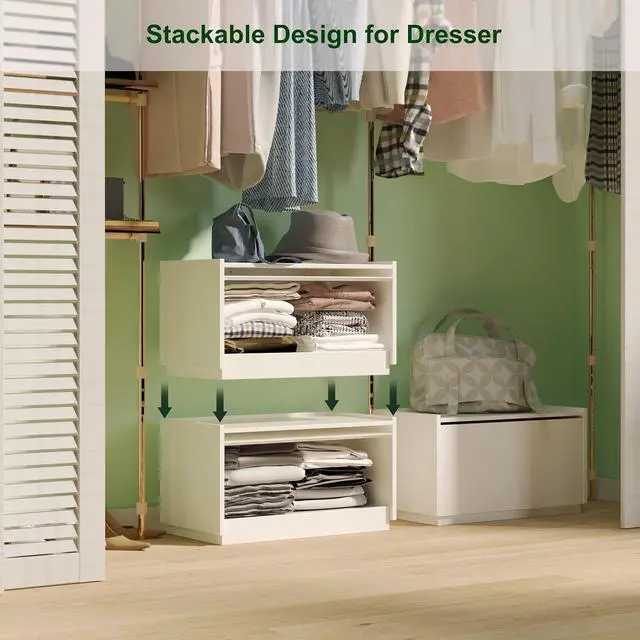 Alt view image 4 of 7 - woodtalks Stackable Lift-up Door Cabinet Dresser, Set of 2 Storage Bins with Lids, Multi-Purpose Storage Closet Cube Dressers for Bedroom, Nightstand Sofa Beside Table Drawer Chest, 23.6 in, White