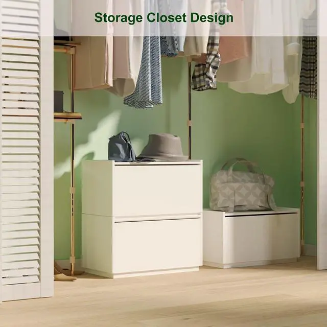 Alt view image 5 of 7 - woodtalks Stackable Lift-up Door Cabinet Dresser, Set of 2 Storage Bins with Lids, Multi-Purpose Storage Closet Cube Dressers for Bedroom, Nightstand Sofa Beside Table Drawer Chest, 23.6 in, White