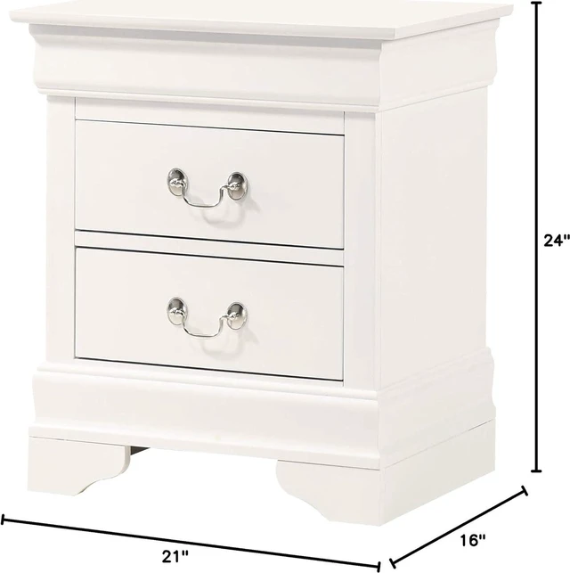 Alt view image 3 of 5 - Glory Furniture Louis Phillipe 2 Drawer Nightstand in White