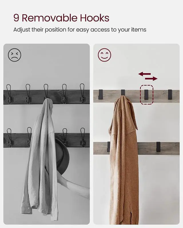 Alt view image 6 of 7 - VASAGLE Coat Rack, Hall Tree with Shoe Bench, 4-in-1, 9 Removable Hooks