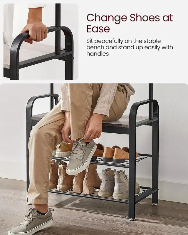 Alt view image 7 of 7 - VASAGLE Coat Rack, Hall Tree with Shoe Bench, 4-in-1, 9 Removable Hooks