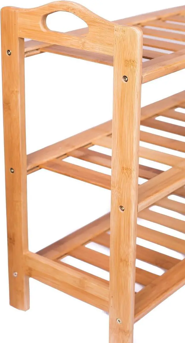 Alt view image 3 of 7 - BIRDROCK HOME 3 Tier Free Standing Shoe Rack with Handles | Bamboo | Wood | Closets and Entryway | Organizer | Fits 9 Pairs of Shoes