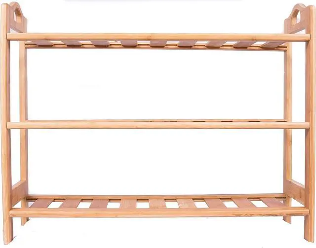 Alt view image 4 of 7 - BIRDROCK HOME 3 Tier Free Standing Shoe Rack with Handles | Bamboo | Wood | Closets and Entryway | Organizer | Fits 9 Pairs of Shoes