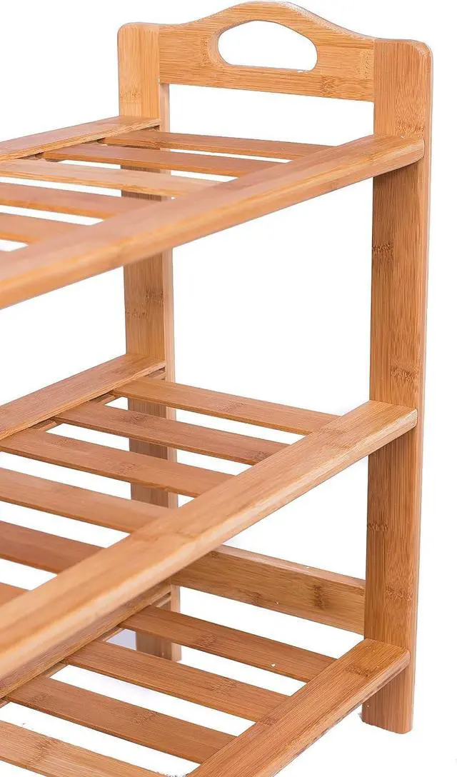 Alt view image 6 of 7 - BIRDROCK HOME 3 Tier Free Standing Shoe Rack with Handles | Bamboo | Wood | Closets and Entryway | Organizer | Fits 9 Pairs of Shoes