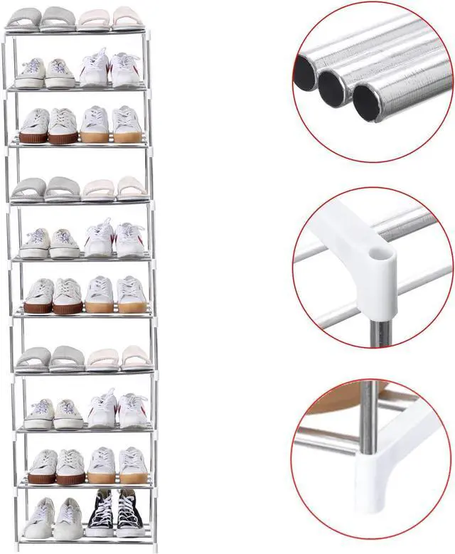 Alt view image 5 of 7 - Stackable Small Shoe Rack, Entryway, Hallway and Closet (10-Tier, White)