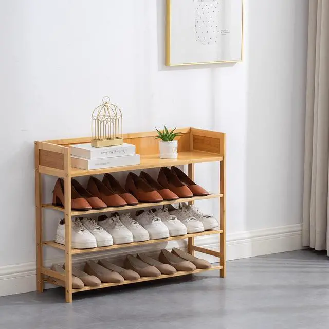 Alt view image 2 of 7 - Bamboo Shoe Rack Organizer, 4 Tier Shoe Shelf Storage Organizer, for Entryway, Hallway, and Closet (Nature-31.5)