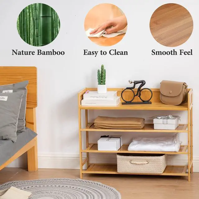 Alt view image 6 of 7 - Bamboo Shoe Rack Organizer, 4 Tier Shoe Shelf Storage Organizer, for Entryway, Hallway, and Closet (Nature-31.5)