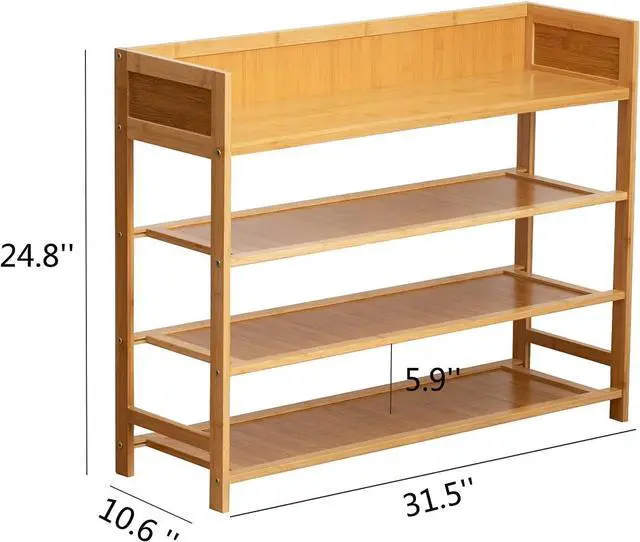 Alt view image 3 of 7 - Bamboo Shoe Rack Organizer, 4 Tier Shoe Shelf Storage Organizer, for Entryway, Hallway, and Closet (Nature-31.5)