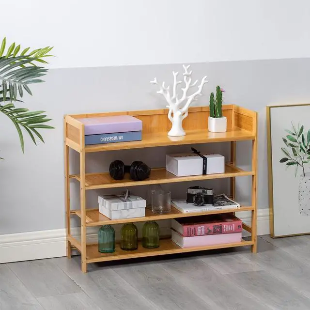 Alt view image 7 of 7 - Bamboo Shoe Rack Organizer, 4 Tier Shoe Shelf Storage Organizer, for Entryway, Hallway, and Closet (Nature-31.5)