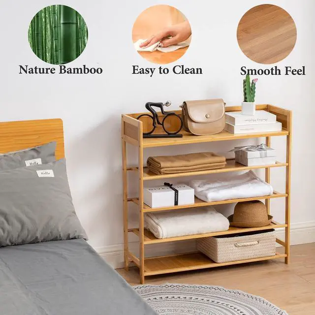 Alt view image 6 of 7 - Bamboo Shoe Rack Organizer, 5 Tier Shoe shelf Storage Organizer, For Entryway, Hallway, and Closet (Nature-39.4")
