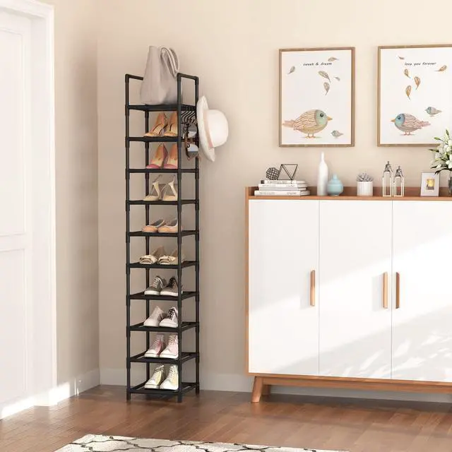 Alt view image 2 of 7 - LANTEFUL Tall Narrow Shoe Rack for Entryway, 10-Tier Sturdy Metal Shoe Shelf Storage 10-15 Pairs of Shoes and Boots, Space Saving Corner Shoe Rack Organizer for Closet,Doorway,Garage,Living Room