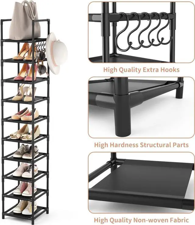 Alt view image 4 of 7 - LANTEFUL Tall Narrow Shoe Rack for Entryway, 10-Tier Sturdy Metal Shoe Shelf Storage 10-15 Pairs of Shoes and Boots, Space Saving Corner Shoe Rack Organizer for Closet,Doorway,Garage,Living Room