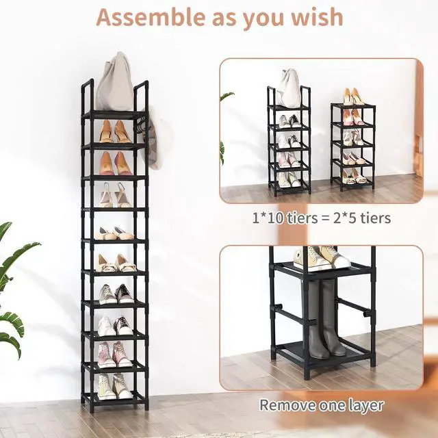 Alt view image 5 of 7 - LANTEFUL Tall Narrow Shoe Rack for Entryway, 10-Tier Sturdy Metal Shoe Shelf Storage 10-15 Pairs of Shoes and Boots, Space Saving Corner Shoe Rack Organizer for Closet,Doorway,Garage,Living Room