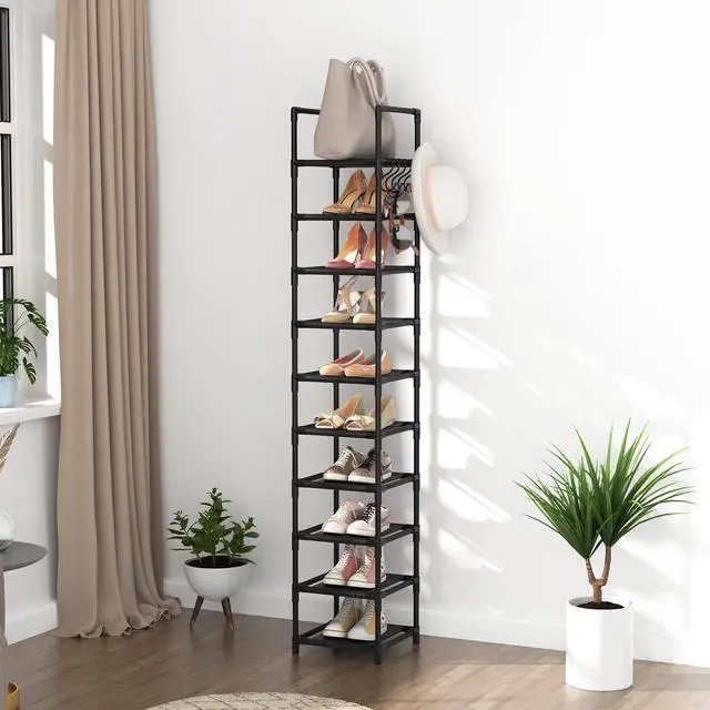 Alt view image 7 of 7 - LANTEFUL Tall Narrow Shoe Rack for Entryway, 10-Tier Sturdy Metal Shoe Shelf Storage 10-15 Pairs of Shoes and Boots, Space Saving Corner Shoe Rack Organizer for Closet,Doorway,Garage,Living Room