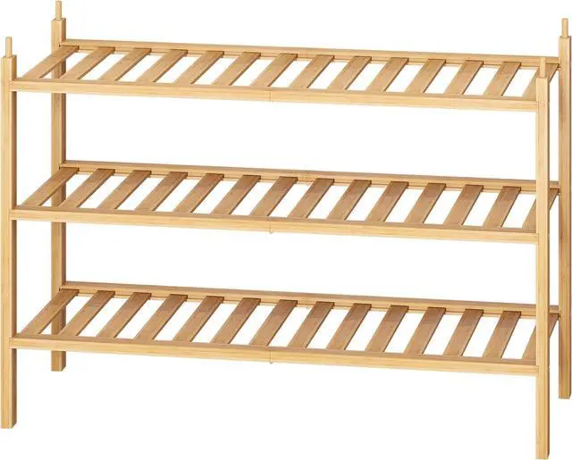 Alt view image 7 of 7 - Bamboo Shoe Rack Stackable Shoe Shelf Storage Organizer for Unit Entryway Hallway and Closet Sturdy Freestanding Shoe Shelf(3 Tier Natural)