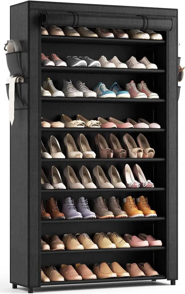 Main image of LANTEFUL Shoe Rack with Covers - 10 Tiers Tall Shoe Rack Organizer Large Capacity Shoe Shelf Storage 40 Pairs Space Saving Vertical Shoe Storage Organizer for Closet, Entryway, Dorm, Bedroom