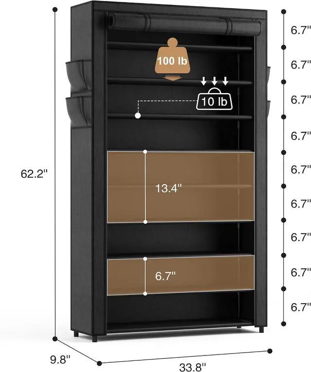 Alt view image 3 of 7 - LANTEFUL Shoe Rack with Covers - 10 Tiers Tall Shoe Rack Organizer Large Capacity Shoe Shelf Storage 40 Pairs Space Saving Vertical Shoe Storage Organizer for Closet, Entryway, Dorm, Bedroom