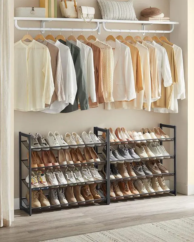 Alt view image 4 of 7 - SONGMICS Shoe Rack, 8-Tier Shoe Organizer, Metal Rack for Garage, Set of 2, 4-Tier Stackable Shelf, with Adjustable Flat or Angled Shelves, 32-40 Pairs, Ink Black ULMR08B