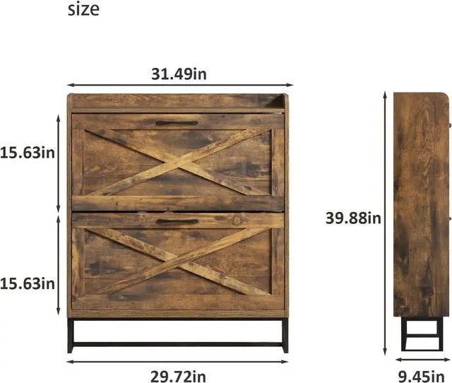 Alt view image 2 of 7 - Maupvit Shoe Storage Cabinet with 2 Flip Drawers, Freestanding Shoe Organizer with Metal Legs for Entryway, Narrow Shoe Rack Cabinet, Rustic Brown