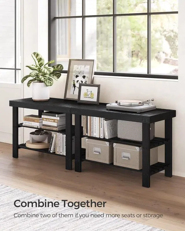 Alt view image 6 of 7 - SONGMICS Shoe Rack Bench, 3-Tier Bamboo Shoe Storage Organizer, Entryway Bench, Holds Up to 286 lb, 11.3 x 27.6 x 17.8 Inches, for Entryway Bathroom Bedroom, Ink Black ULBS04H