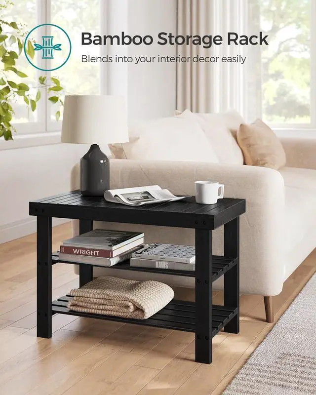 Alt view image 7 of 7 - SONGMICS Shoe Rack Bench, 3-Tier Bamboo Shoe Storage Organizer, Entryway Bench, Holds Up to 286 lb, 11.3 x 27.6 x 17.8 Inches, for Entryway Bathroom Bedroom, Ink Black ULBS04H