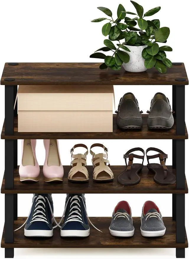 Alt view image 4 of 6 - Furinno Turn-S-Tube 4-Tier Shoe Rack, Amber Pine/Black
