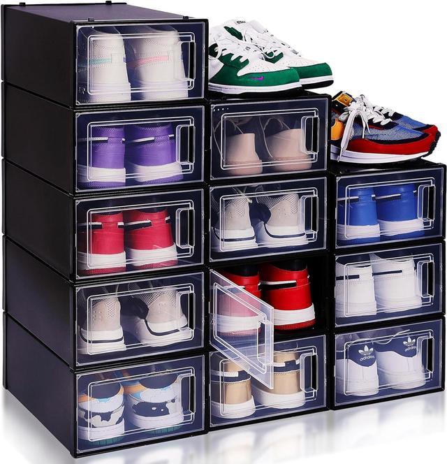FINESSY Stackable Shoe Storage Boxes, 12 Pack Medium Shoe Boxes Clear Plastic Stackable, Shoe Storage Organizer Cabinet, Sneaker Boxes Storage, Shoe D