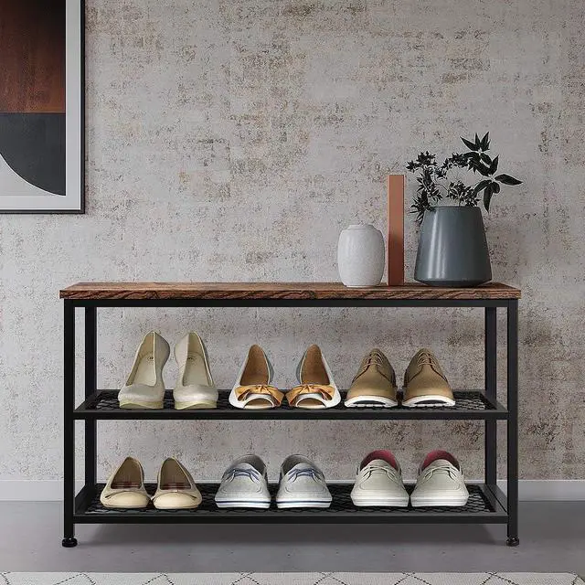 Alt view image 2 of 7 - Shoe Bench, 3-Tier Engineered Wood Shoe Rack, Placement Shelves with Seat for Entryway, Living Room and Hallway