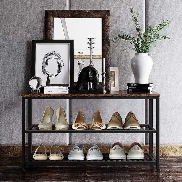 Alt view image 4 of 7 - Shoe Bench, 3-Tier Engineered Wood Shoe Rack, Placement Shelves with Seat for Entryway, Living Room and Hallway