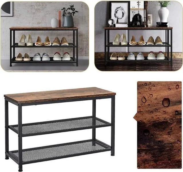 Alt view image 5 of 7 - Shoe Bench, 3-Tier Engineered Wood Shoe Rack, Placement Shelves with Seat for Entryway, Living Room and Hallway