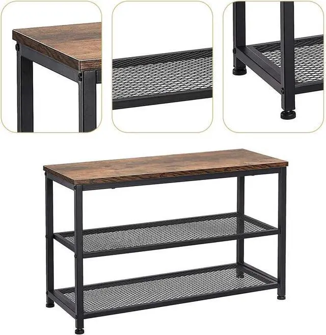 Alt view image 6 of 7 - Shoe Bench, 3-Tier Engineered Wood Shoe Rack, Placement Shelves with Seat for Entryway, Living Room and Hallway